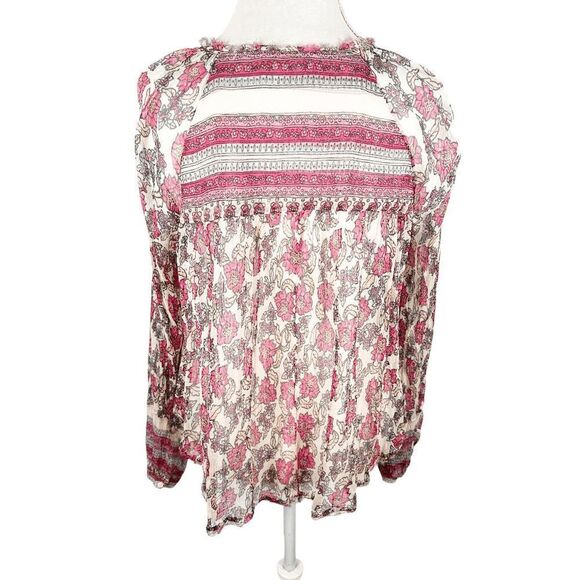 Free People Sheer Peasant Top Floral Oversized Romantic Boho Shirt Size XS - Picture 2 of 8